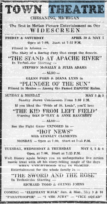 Town Theatre - Chesaning Argus May 1954